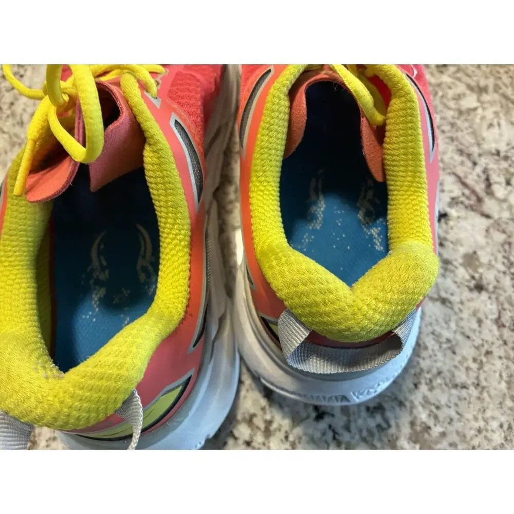 Hoka One One Clifton 1 Road Running Shoes Womens Sz 9 Pink Yellow Coral - Picture 7 of 8